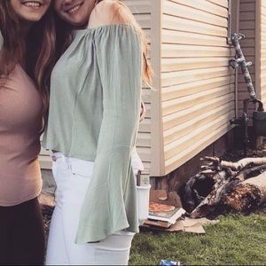 Off the shoulder long sleeve crop top